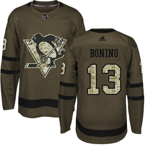 Adidas Penguins #13 Nick Bonino Green Salute to Service Stitched NHL Jersey - Click Image to Close